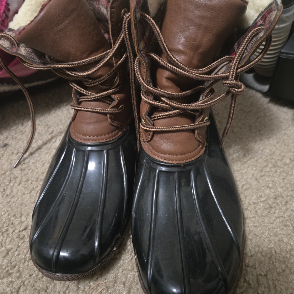 Brown and Black Duck Boots